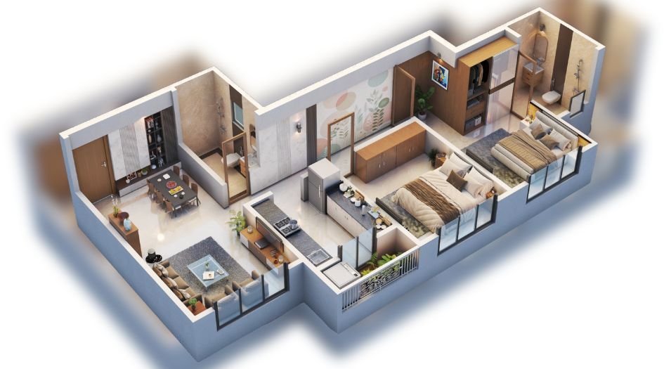 Charms-Shri-Kaustubh-Floor-Plan-2 BHK-590 Sqft- 704 Sqft